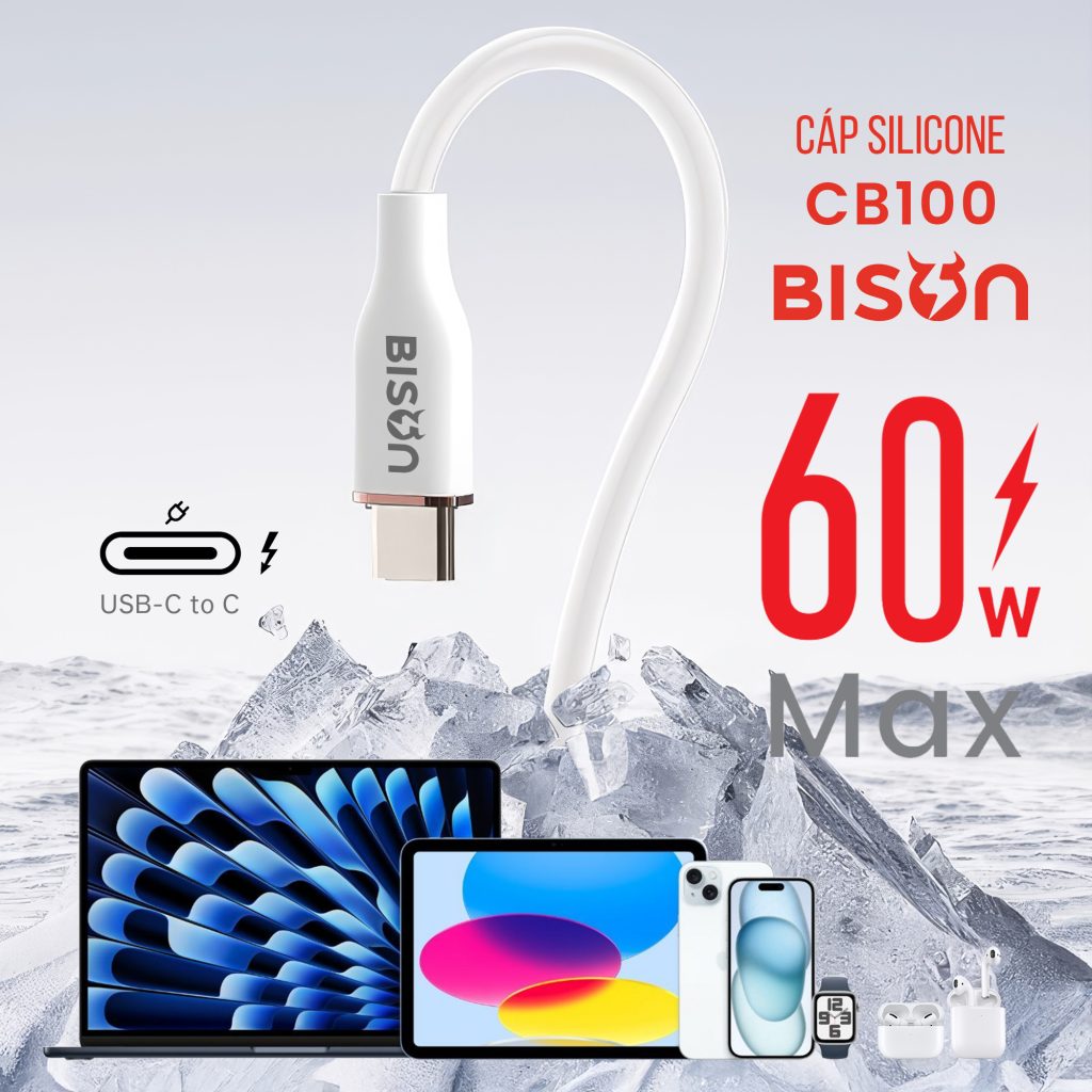 Cáp sạc Bison PD 60W CB100 C-C Silicone Cable - Bison