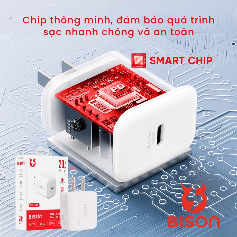 Củ sạc nhanh BISON PD 20W USB-C BCH540 chuẩn us - Bison