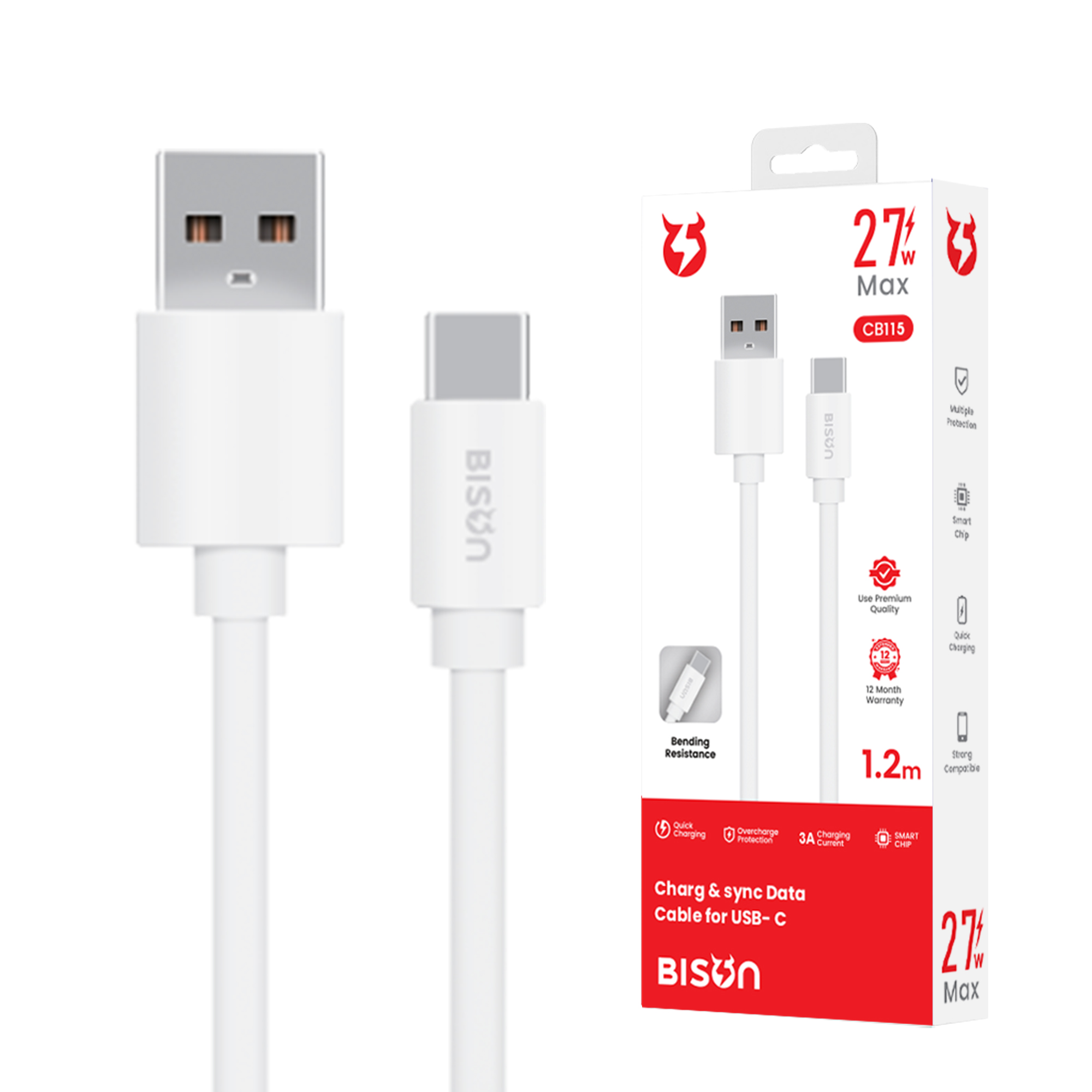 Cáp sạc Bison 27W USB-A to USB-C (A to C), CB115 (2)