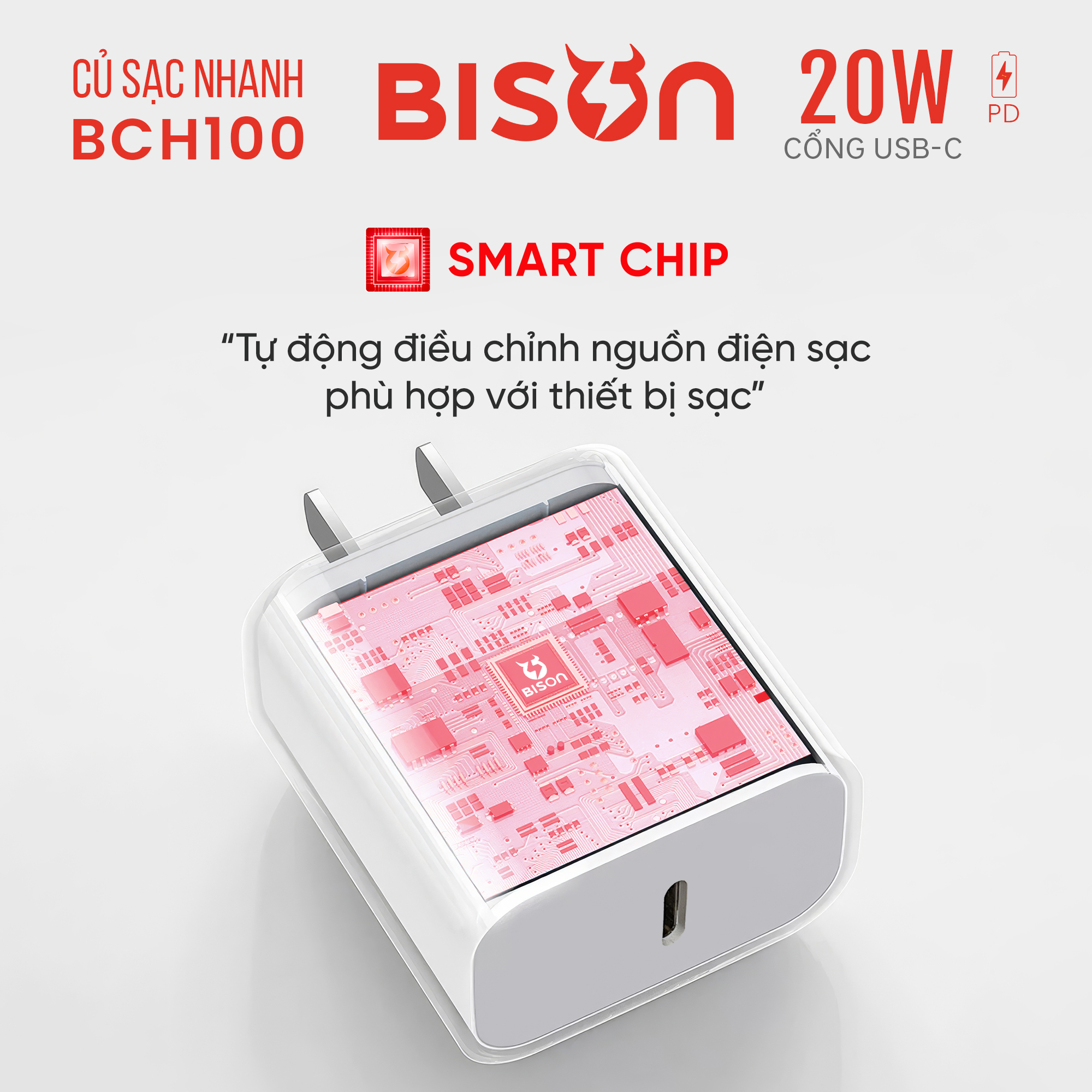 Combo sạc cáp Bison 20W, USB-C to Lightning (C to L), BCH1000 (2)