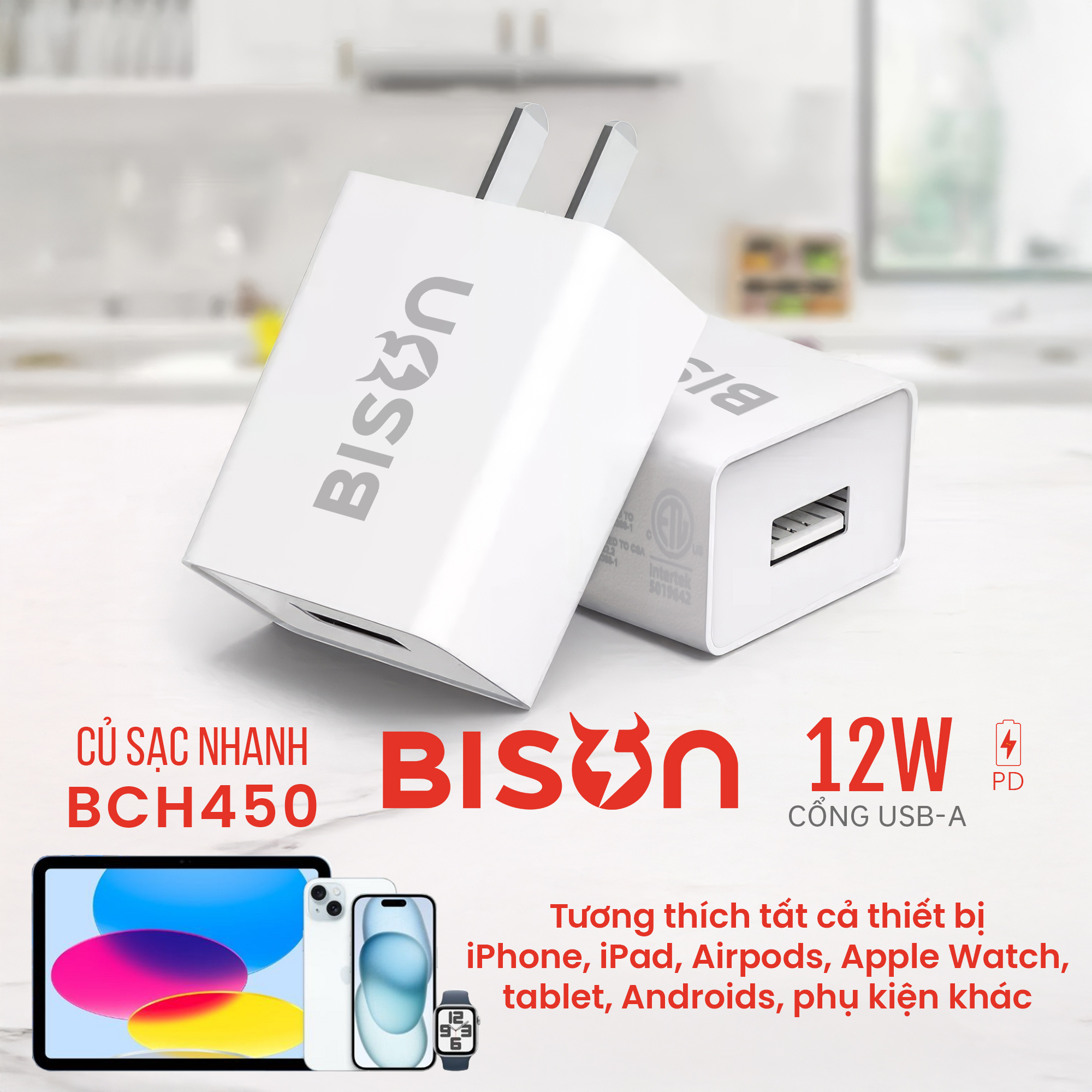 Củ sạc Bison 12W USB-A, nhỏ gọn 34gram, BCH450 (7)