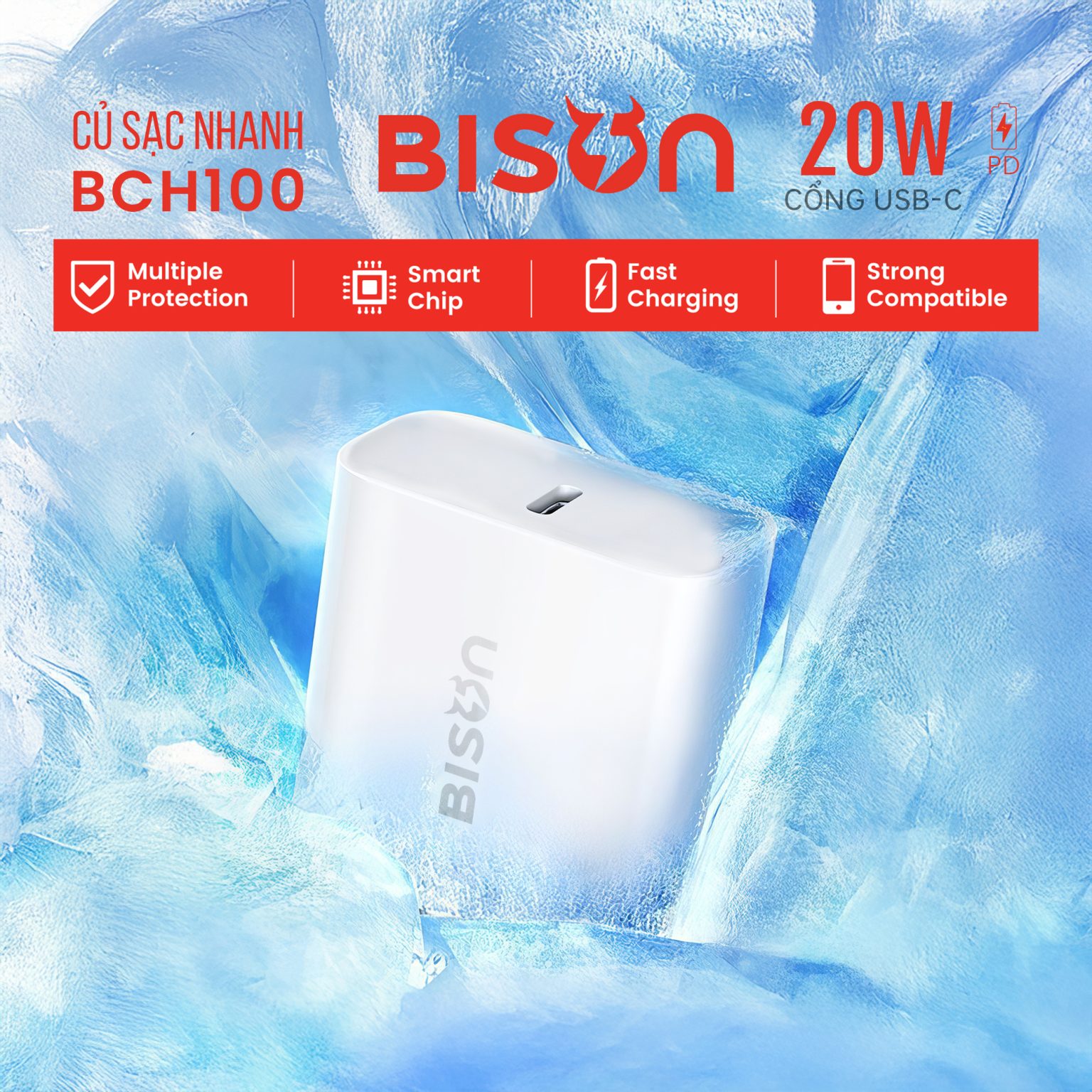 Củ sạc Bison 20W USB-C, nhỏ gọn 43gram, BCH100 - Bison