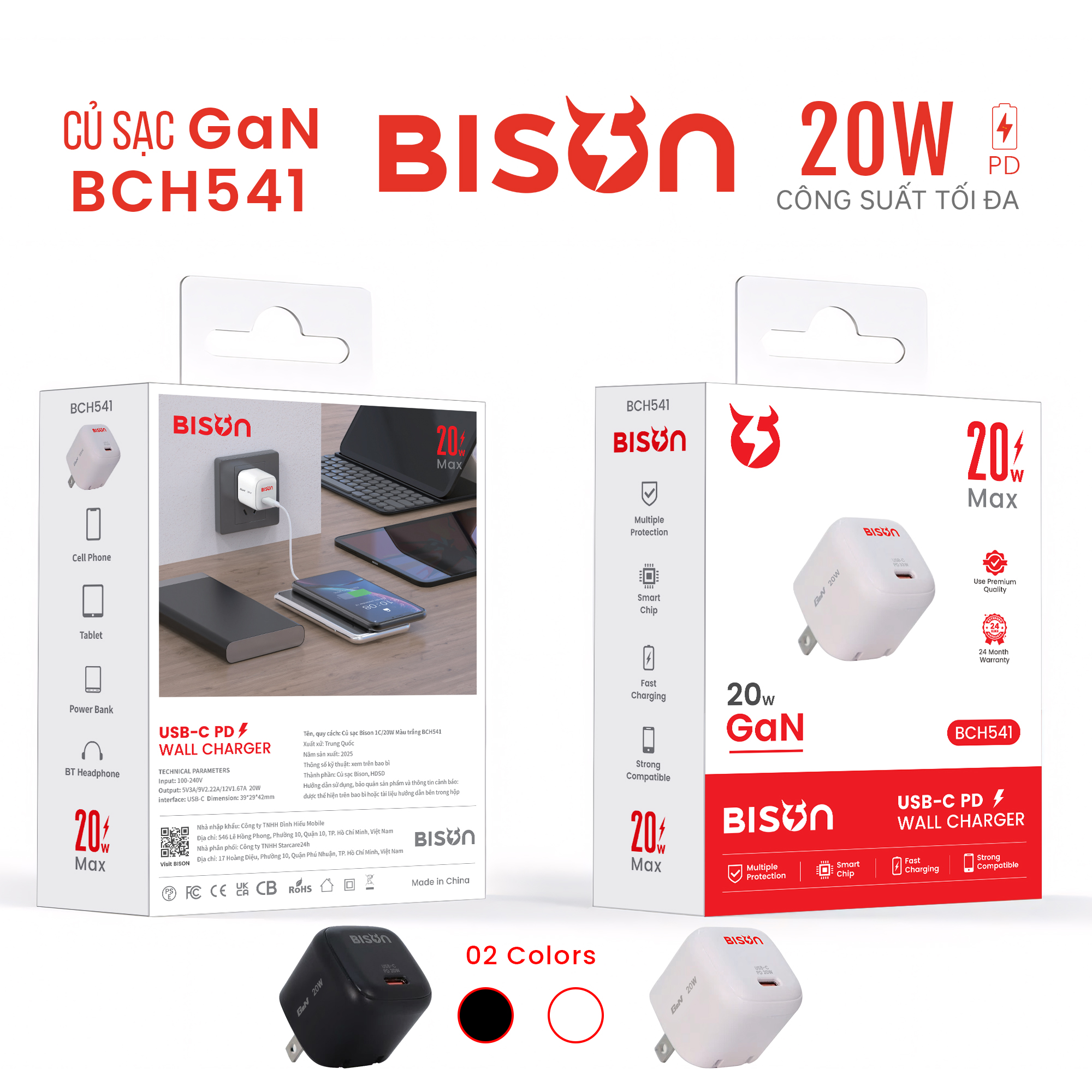 Củ sạc Bison GaN mini 20W USB-C, sạc nhanh PD, BCH541 (1)