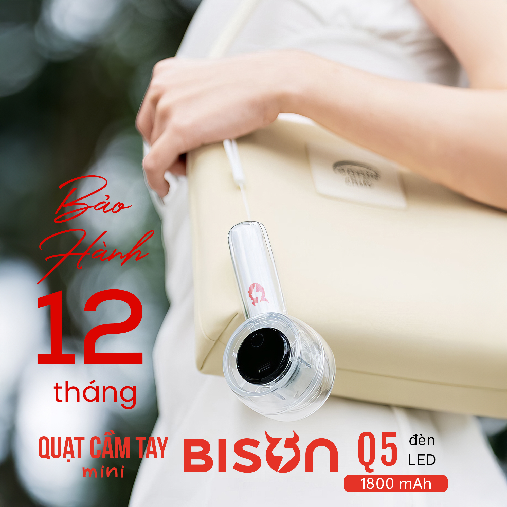 Quạt cầm tay Bison Q5 mini, nhỏ gọn, tích điện 1800mAh, sạc type C, 100 tốc độ gió (12)