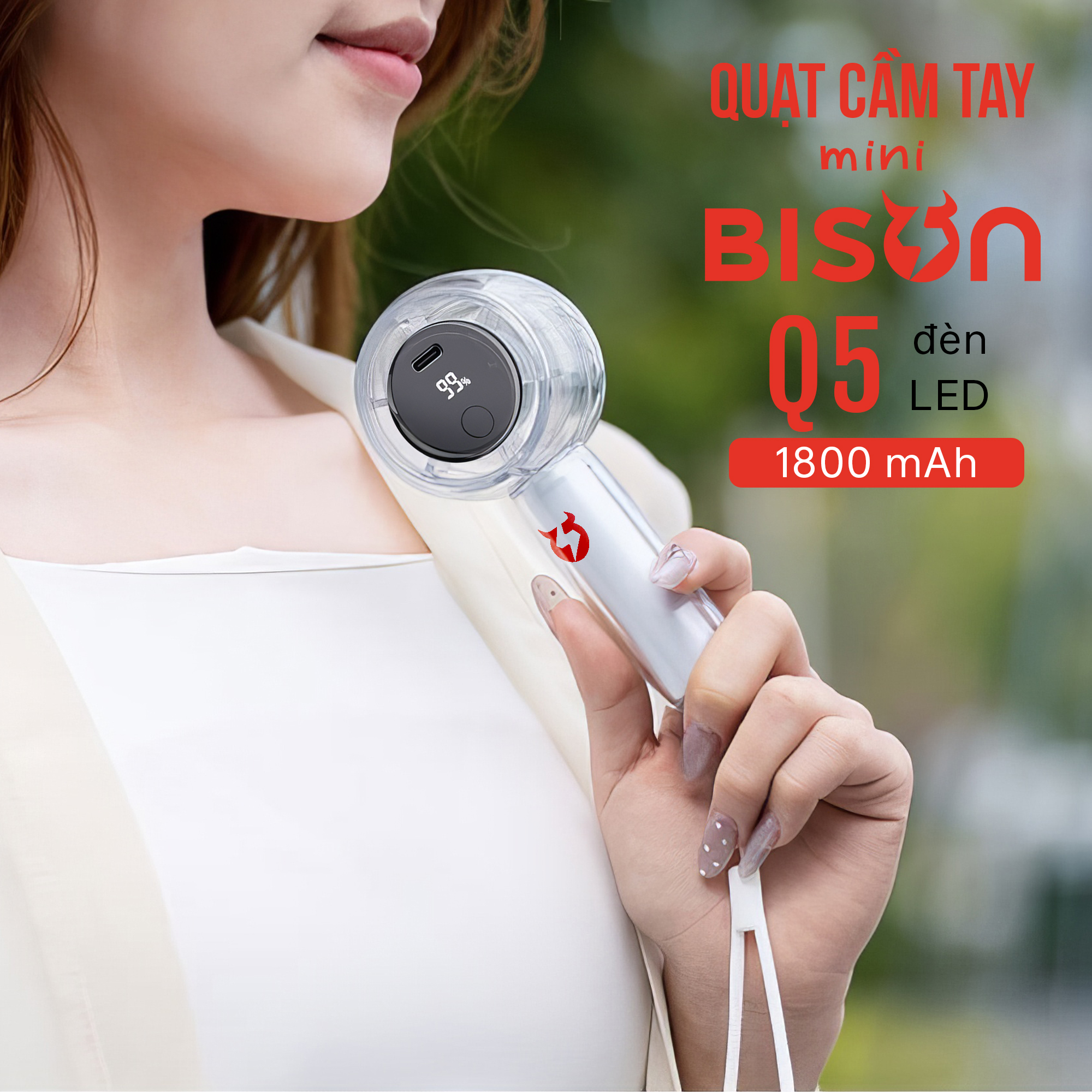 Quạt cầm tay Bison Q5 mini, nhỏ gọn, tích điện 1800mAh, sạc type C, 100 tốc độ gió (13)