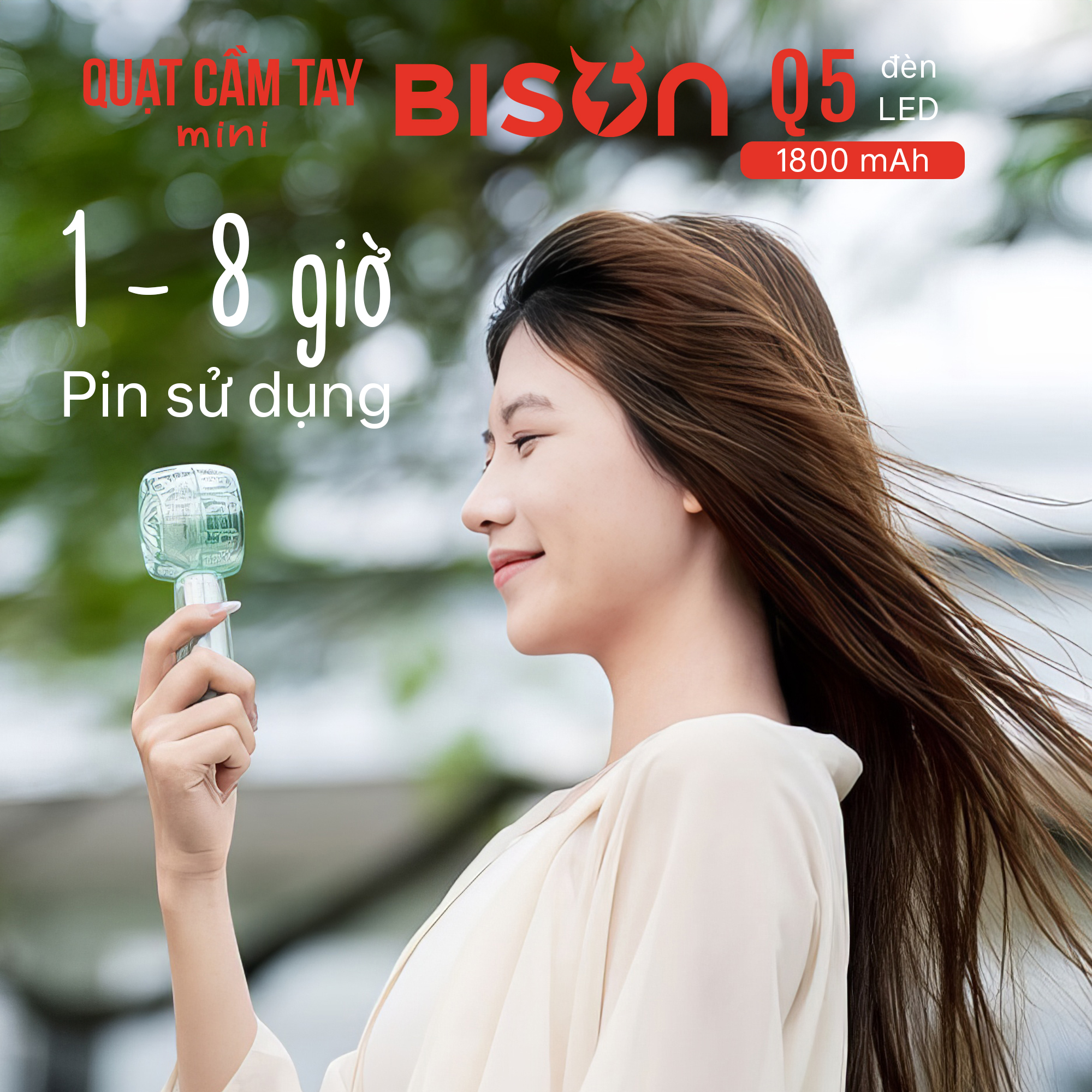 Quạt cầm tay Bison Q5 mini, nhỏ gọn, tích điện 1800mAh, sạc type C, 100 tốc độ gió (15)