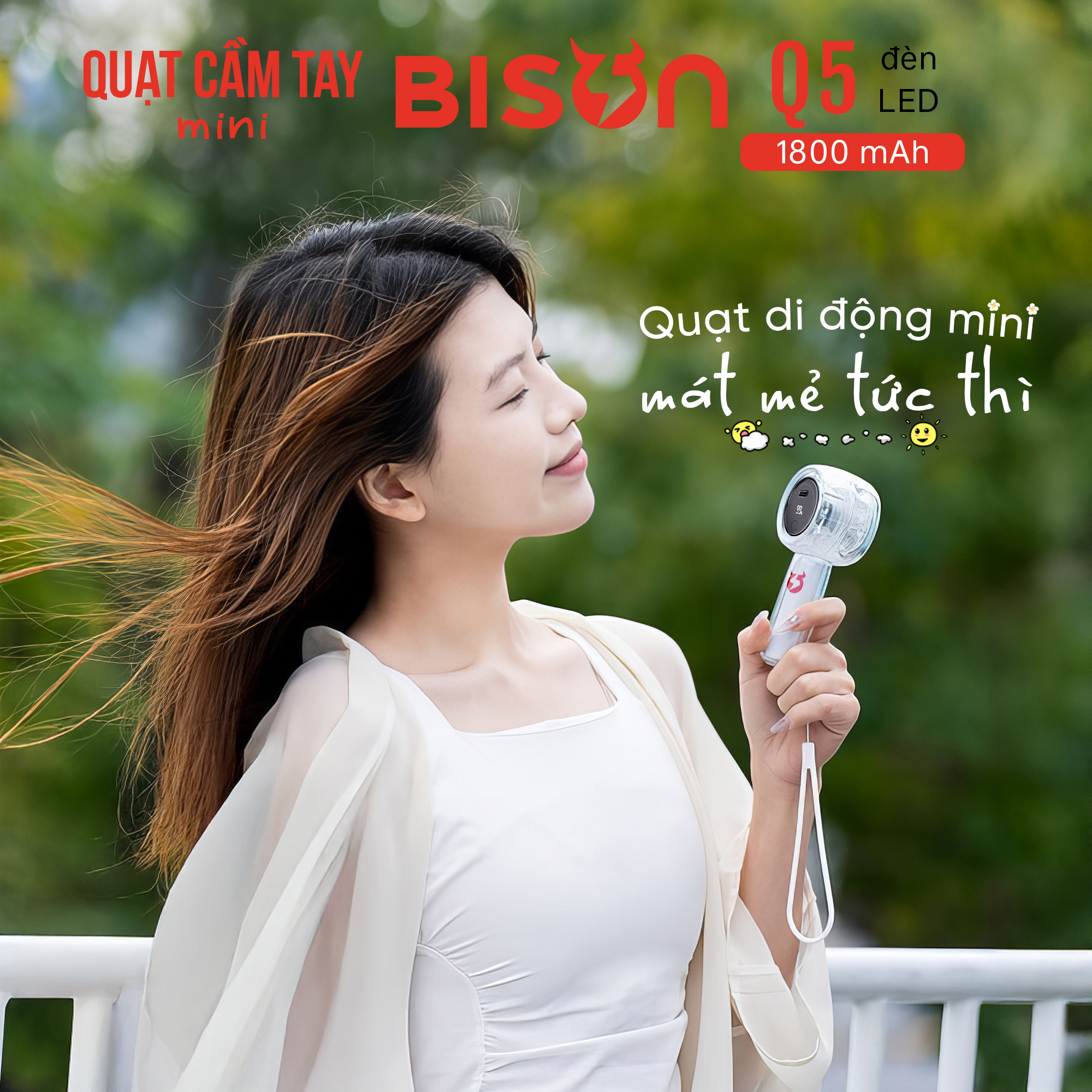 Quạt cầm tay Bison Q5 mini, nhỏ gọn, tích điện 1800mAh, sạc type C, 100 tốc độ gió (16)