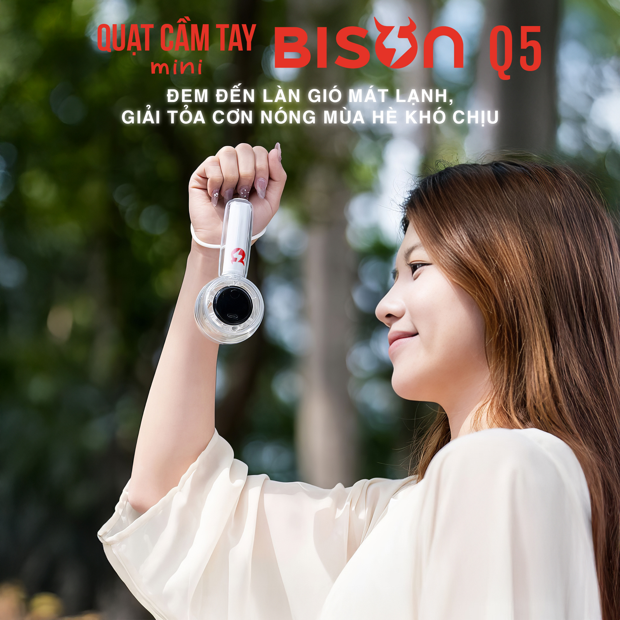 Quạt cầm tay Bison Q5 mini, nhỏ gọn, tích điện 1800mAh, sạc type C, 100 tốc độ gió (17)