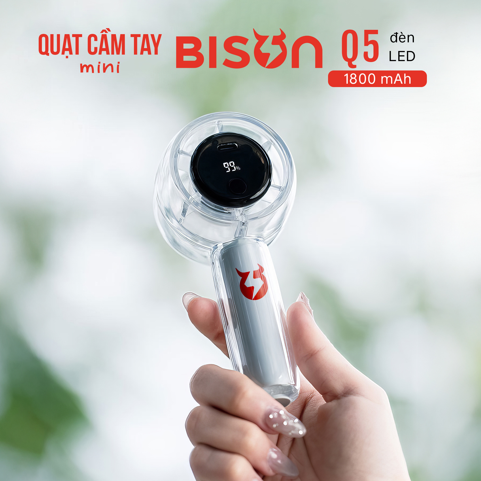 Quạt cầm tay Bison Q5 mini, nhỏ gọn, tích điện 1800mAh, sạc type C, 100 tốc độ gió (19)