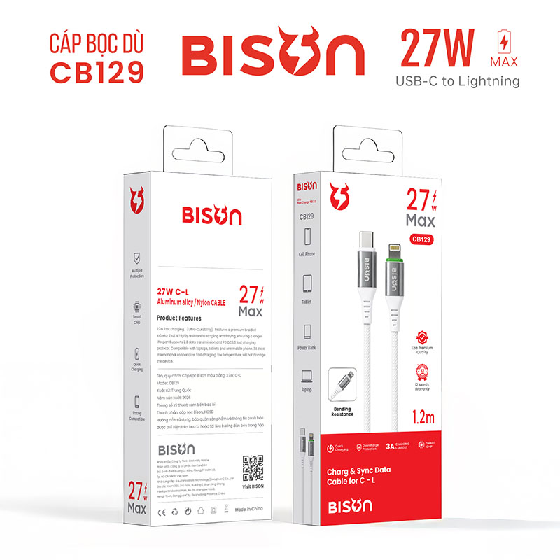 Cáp sạc Bison 27W C to L CB129 (1)