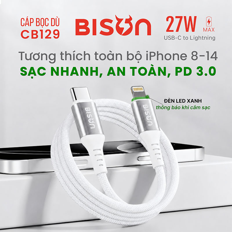 Cáp sạc Bison 27W C to L CB129 (2)