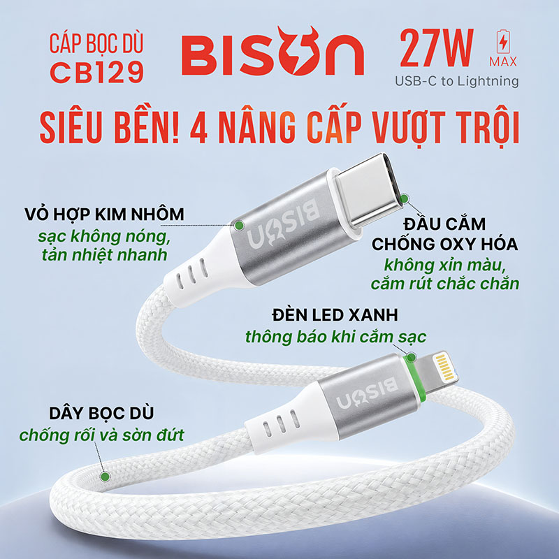 Cáp sạc Bison 27W C to L CB129 (3)