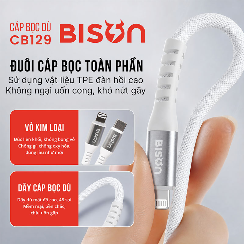 Cáp sạc Bison 27W C to L CB129 (4)