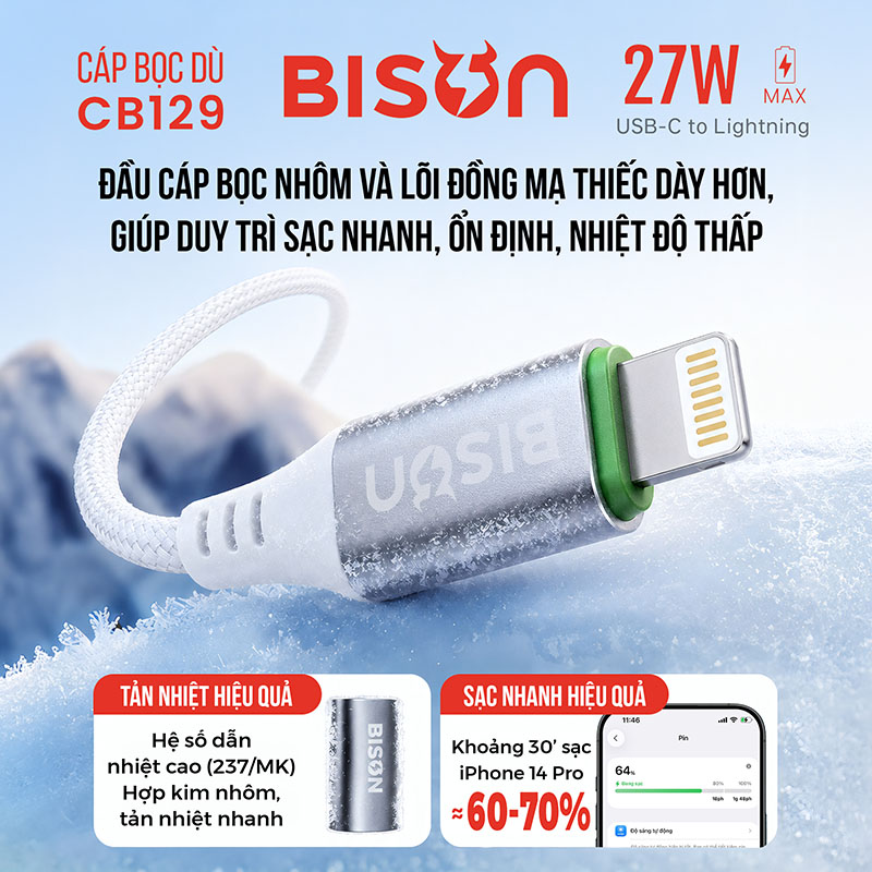 Cáp sạc Bison 27W C to L CB129 (6)