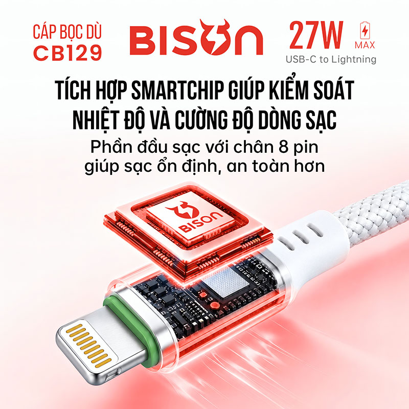 Cáp sạc Bison 27W C to L CB129 (7)