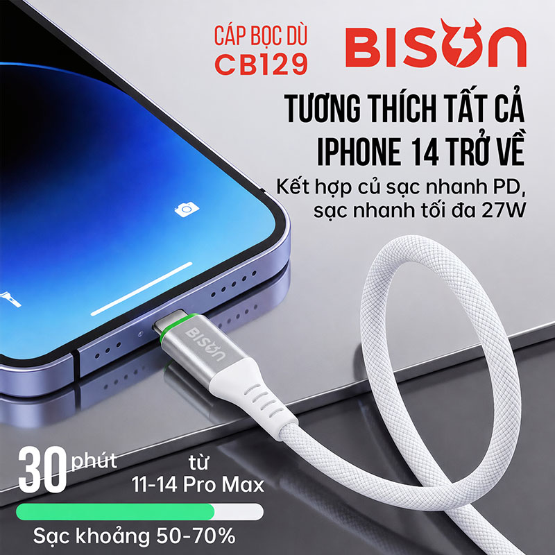 Cáp sạc Bison 27W C to L CB129 (8)